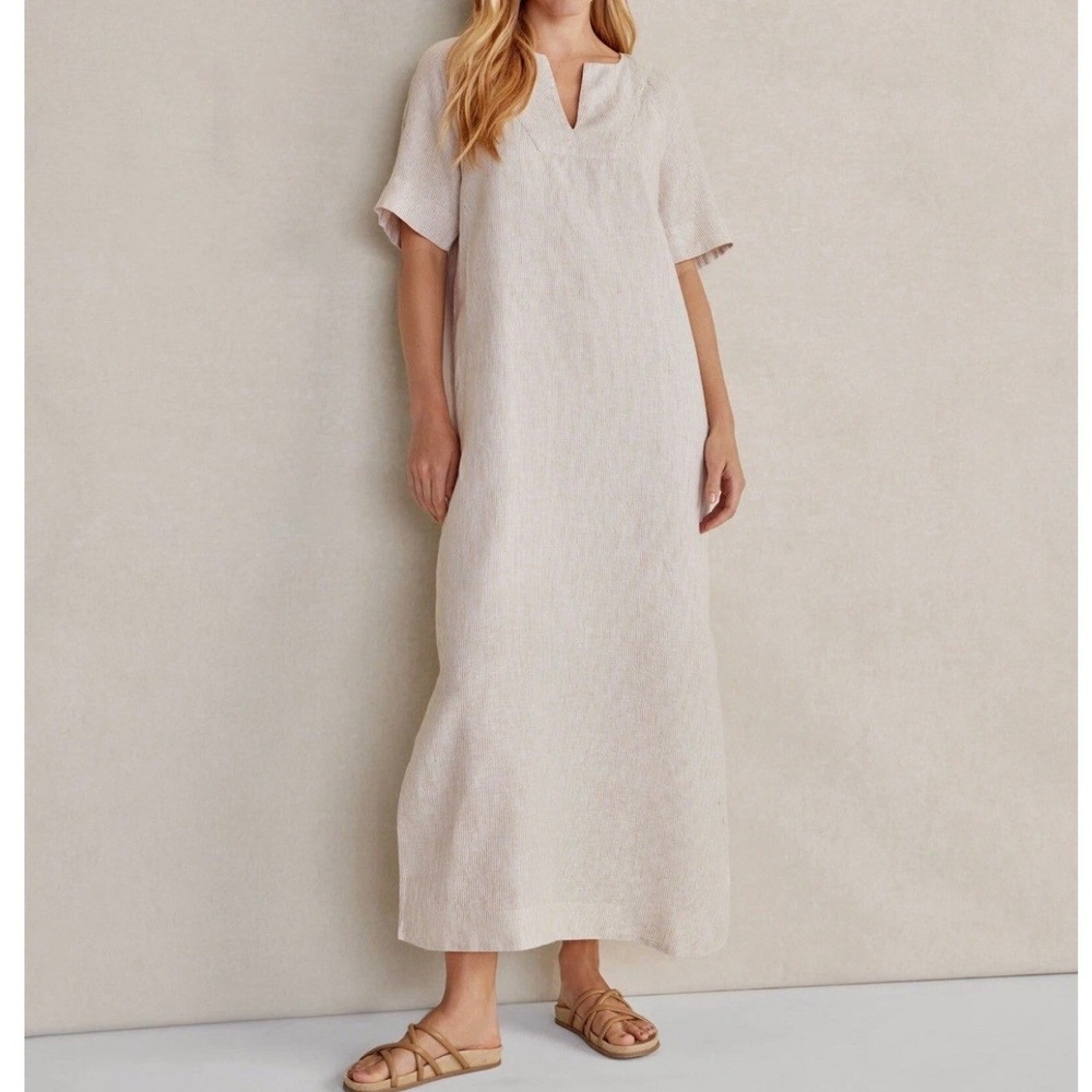 Haven Well Within Linen Caftan Maxi Dress Euro Summer Minimalist Coastal L